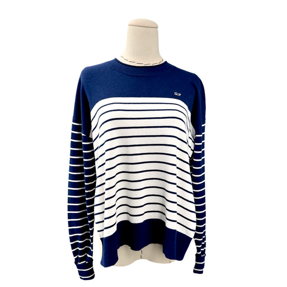 Vineyard Vines Blue White Striped Long Sleeve Crew Neck Pullover Sweater XL 16 - Picture 1 of 8